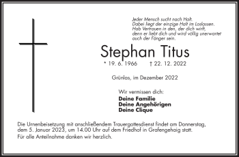 Traueranzeige von Stephan Titus von Frankenpost