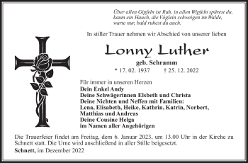 Traueranzeige von Lonny Luther von Südthüringer Presse
