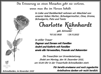 Traueranzeige von Charlotte Kühnhardt von Südthüringer Presse