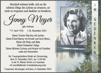 Traueranzeige von Jenny Meyer von Südthüringer Presse