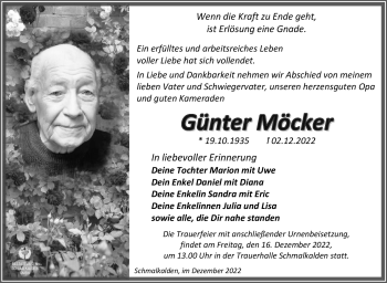 Traueranzeige von Günter Möcker von Südthüringer Presse