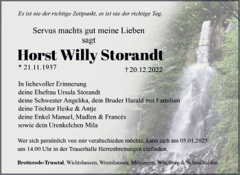 Traueranzeige von Horst Storandt von Südthüringer Presse