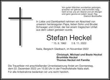 Traueranzeige von Stefan Heckel von Frankenpost