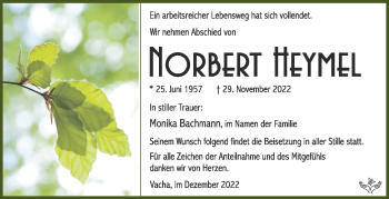 Traueranzeige von Norbert Heymel von Südthüringer Presse