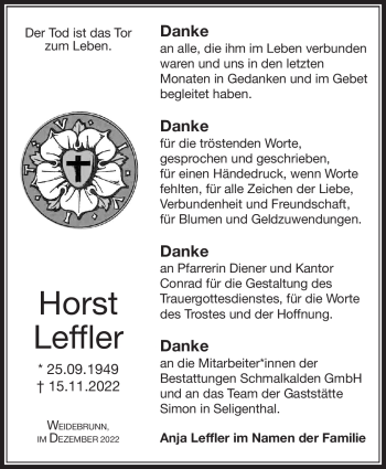 Traueranzeige von Horst Leffler von Südthüringer Presse