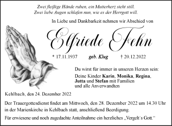 Traueranzeige von Elfriede Fehn von Neue Presse Coburg