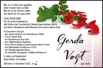 Traueranzeige von Gerda Vogt von Südthüringer Presse