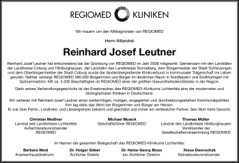 Traueranzeige von Reinhard Josef Leutner von Neue Presse Coburg