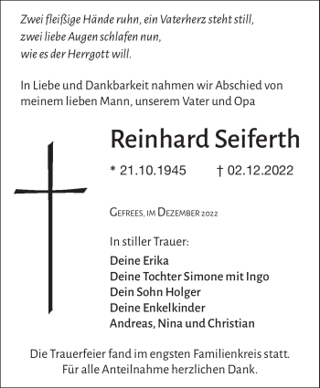 Traueranzeige von Reinhard Seiferth von Frankenpost