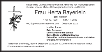 Traueranzeige von Herta Bayerlein von Frankenpost
