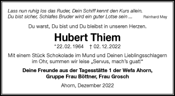 Traueranzeige von Hubert Thiem von Neue Presse Coburg
