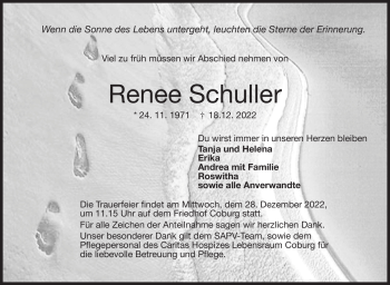 Traueranzeige von Renee Schuller von Neue Presse Coburg