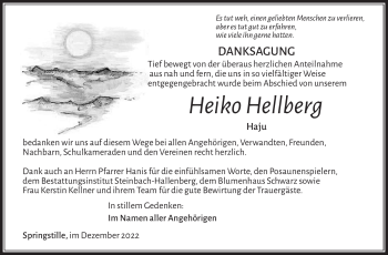 Traueranzeige von Heiko Hellberg von Südthüringer Presse