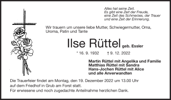 Traueranzeige von Ilse Rüttel von Neue Presse Coburg