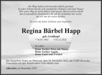 Traueranzeige von Regina Bärbel Happ von Südthüringer Presse