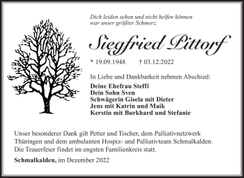 Traueranzeige von Siegfried Pittrof von Südthüringer Presse