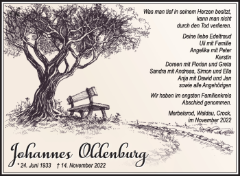 Traueranzeige von Johannes Oldenburg von Südthüringer Presse