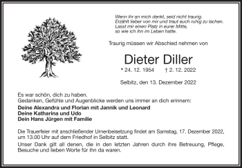 Traueranzeige von Dieter Diller von Frankenpost
