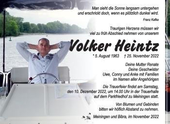Traueranzeige von Volker Heintz von Südthüringer Presse
