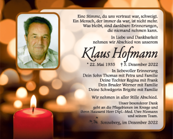 Traueranzeige von Klaus Hofmann von Südthüringer Presse