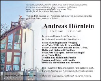 Traueranzeige von Andreas Hörnlein von Südthüringer Presse