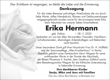 Traueranzeige von Erika Hermann von Südthüringer Presse