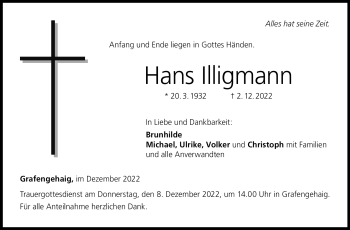 Traueranzeige von Hans Illigmann von Frankenpost