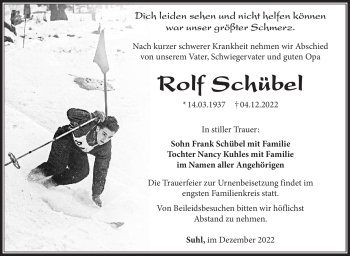 Traueranzeige von Rolf Schübel von Südthüringer Presse