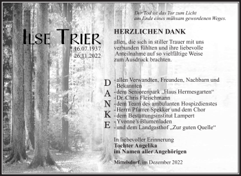 Traueranzeige von Ilse Trier von Südthüringer Presse