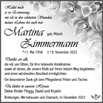 Traueranzeige von Martina Zimmermann von Südthüringer Presse