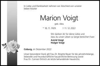 Traueranzeige von Marion Voigt von Neue Presse Coburg