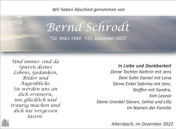 Traueranzeige von Bernd Schrodt von Südthüringer Presse