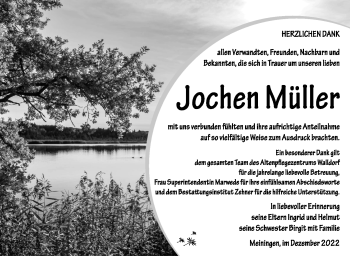 Traueranzeige von Jochen Müller von Südthüringer Presse