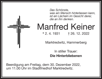 Traueranzeige von Manfred Keiner von Frankenpost