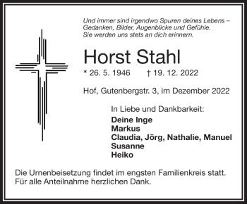 Traueranzeige von Horst Stahl von Frankenpost