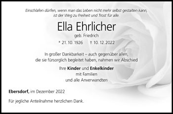 Traueranzeige von Ella Ehrlicher von Neue Presse Coburg