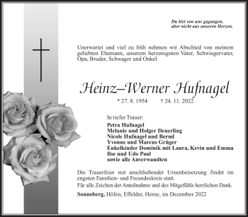 Traueranzeige von Heinz-Werner Hufnagel von Südthüringer Presse