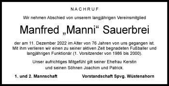 Traueranzeige von Manfred Sauerbrei von Neue Presse Coburg