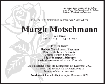 Traueranzeige von Margit Motschmann von Südthüringer Presse