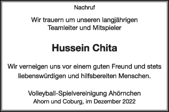 Traueranzeige von Hussein Chita von Neue Presse Coburg