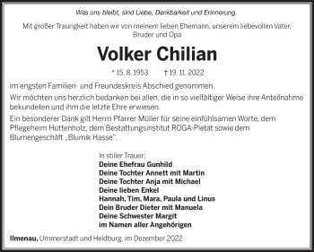 Traueranzeige von Volker Chilian von Südthüringer Presse