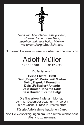 Traueranzeige von Adolf Müller von Frankenpost