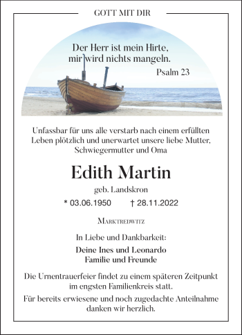 Traueranzeige von Edith Martin von Frankenpost
