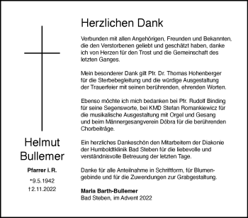 Traueranzeige von Helmut Bullemer von Frankenpost
