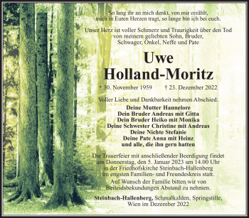 Traueranzeige von Uwe Holland-Moritz von Südthüringer Presse