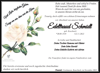 Traueranzeige von Edeltraud Schmidt von Südthüringer Presse