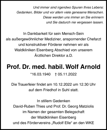 Traueranzeige von Wolf Arnold von Südthüringer Presse