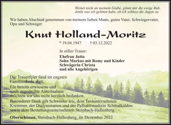 Traueranzeige von Knut Holland-Moritz von Südthüringer Presse