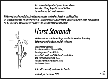 Traueranzeige von Horst Storandt von Südthüringer Presse