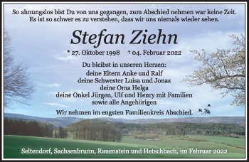 Traueranzeige von Stefan Ziehn von Südthüringer Presse